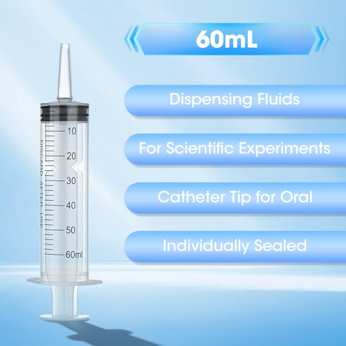 60ml Syringe for Liquids, Individually Wrapped, 5 Pack | Plastic Syringes for Liquids, Jello Shots, Precision Liquid Dispensing, DIY Craft & Resin Measuring - style: 60cc
