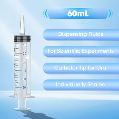 60ml Syringe for Liquids, Individually Wrapped, 5 Pack | Plastic Syringes for Liquids, Jello Shots, Precision Liquid Dispensing, DIY Craft & Resin Measuring - style: 60cc