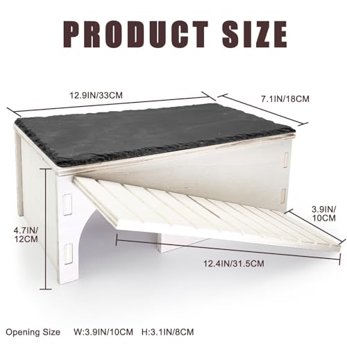 Large Bearded Dragon Basking Platform,Wooden Reptile Hide Cave with Slate Rock Climbing Ramp Tank Accessories for Leopard Geckos,Lizard,Snake,Tortoise - size: L:12.9×7.1×4.7"