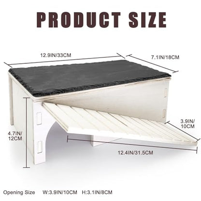 Large Bearded Dragon Basking Platform,Wooden Reptile Hide Cave with Slate Rock Climbing Ramp Tank Accessories for Leopard Geckos,Lizard,Snake,Tortoise - size: L:12.9×7.1×4.7"