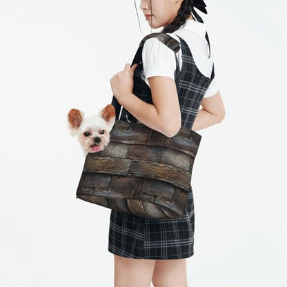 Small Pet Carrier Purse Bag, Rustic Aged Wood Tile Print Shoulder Bag for Dogs Cats, Puppy Tote Travel Handbag - color: Rustic Aged Wood Tile