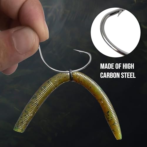 Reaction Tackle Wide Gap Wacky Hooks, Weedless Worm Hooks for Bass, High Carbon Steel Hooks for Stick Worm Soft Plastics, Neko Rig and Finesse Fishing (25-Pack) - size: #1 Wire Guard