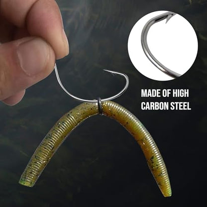 Reaction Tackle Wide Gap Wacky Hooks, Weedless Worm Hooks for Bass, High Carbon Steel Hooks for Stick Worm Soft Plastics, Neko Rig and Finesse Fishing (25-Pack) - size: #2/0 Wire Guard