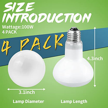 LUCKY HERP 4 Pack 100W Reptile Heat Lamp Bulb (2nd Gen), Amphibian Basking Light Bulb, Reptile Daylight Bulb for Turtle, Bearded Dragon, Lizard Heating Use - size: 100