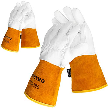 BEETRO Working Gloves 2 Pairs, Tig Welding Cowhide Split Leather, Heat/Fire Resistant BBQ/Warehouse/Heavy Duty/Animal Handling Glove, Extremely Soft and Flexible - size: 2 pairs