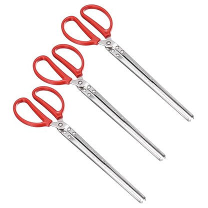 uxcell 3 Pcs Crabbing Tongs, 15" Metal Serrated Extra Long Loach Tong Beach Reptile Catching Clip Garbage Clip with Straight and Bent Heads for Lobsters Loach Other Reptile, Red - size: 15"