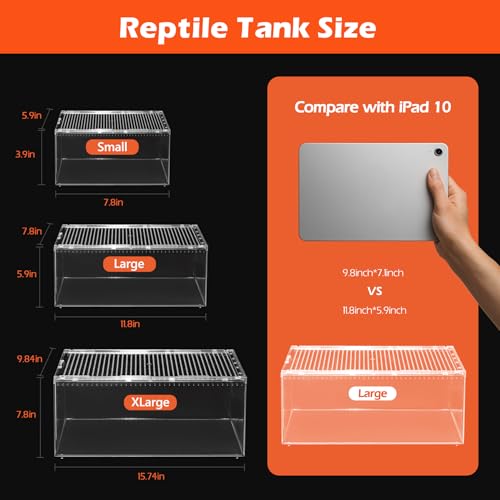 AZV Large and XLarge Reptile Terrarium Tank,Versatile Enclosure for Leopard Crested Gecko,Lizard Cage,Spider Starter Kit,Hermit Crab Habitat,Tarantula Cribs,Perfect Aquarium for Frogs,Insects