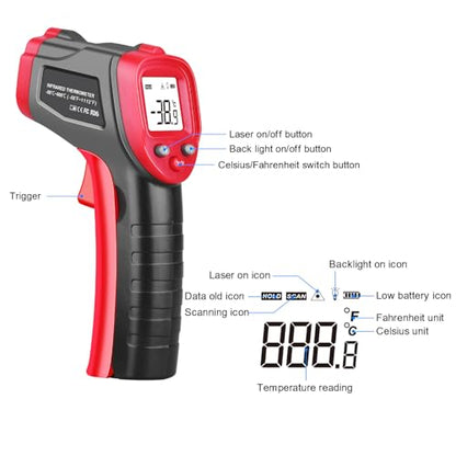 Infrared Thermometer Gun, Non-Contact Laser Thermometer Temperature Gun -58℉～1112℉, Adjustable Emissivity Temp Gun Thermometer, Temperature Measurement Gun for Cooking, BBQ, Pizza Oven - color: 1112℉/600℃