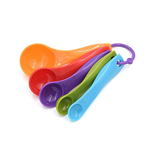 5 in 1 Colorful Plastic Tea Flour Coffee Measuring Spoons Set Kitchen Cooking Baking Tools (Random Color) - color: Colorful