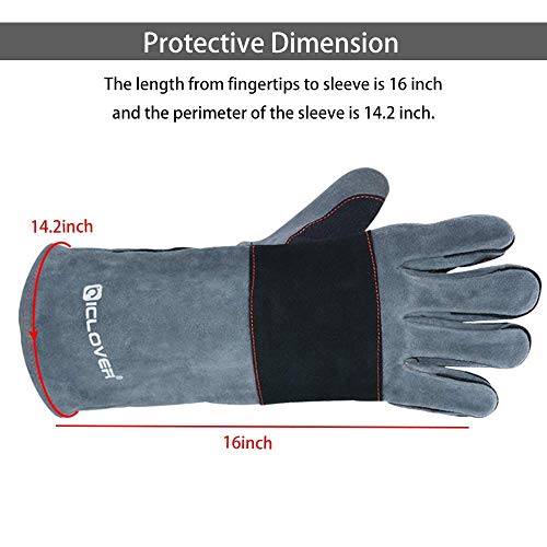 IC ICLOVER 47 Inch Snake Tongs+Animal Handling Gloves, Heavy Duty Standard Reptile Snake Tongs Grabber Catcher, Snake Bite Proof Gloves Kevlar Reinforced Leather Padding Palm&fingers, Anti Bite-16inch