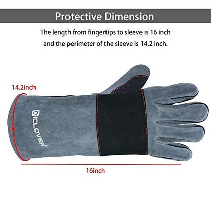 IC ICLOVER 47 Inch Snake Tongs+Animal Handling Gloves, Heavy Duty Standard Reptile Snake Tongs Grabber Catcher, Snake Bite Proof Gloves Kevlar Reinforced Leather Padding Palm&fingers, Anti Bite-16inch