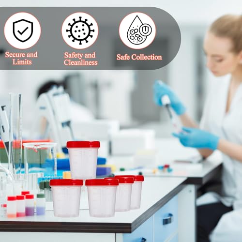 100Pcs Leak Proof Specimen Cups with Lids,4oz Disposable Urine Cups | Specimen Container with Screw on Lid,Sample Collection Kit for Safe Urine Pee Sample Analysis Testing - style: Red-100PCS