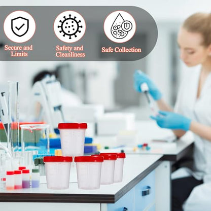 100Pcs Leak Proof Specimen Cups with Lids,4oz Disposable Urine Cups | Specimen Container with Screw on Lid,Sample Collection Kit for Safe Urine Pee Sample Analysis Testing - style: Red-100PCS