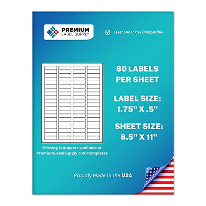 Premium Label Supply White Sticker Return Address Labels – 1.75" x .5" – Laser/Inkjet Compatible – (80 per Sheet), 25 Sheets – 2000 Total Adhesive Labels - size: 2000 Labels