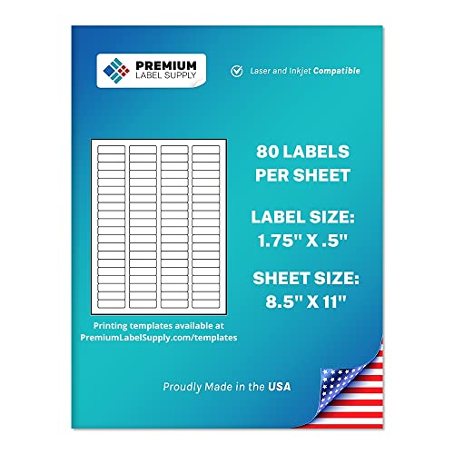 Premium Label Supply White Sticker Return Address Labels – 1.75" x .5" – Laser/Inkjet Compatible – (80 per Sheet), 100 Sheets – 8000 Total Adhesive Labels - size: 8000 Labels