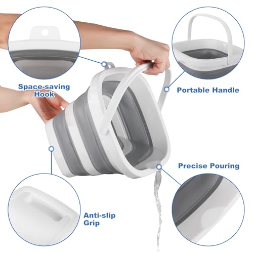 Car Wash Bucket 5L, Collapsible Bucket for Cleaning Supplies, Folding Mop Buckets Water Storage Containers for Camping Gardening Finishing Beach Outdoor RV Sink Wash Basin Ice Tub Swamp Emergency Prep - size: 5L