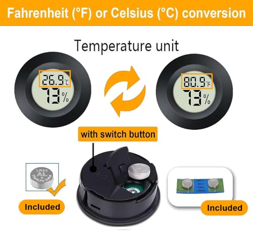JEDEW 6-Pack Mini Hygrometer Gauge Indoor/Outdoor Thermometer, Digital Humidity Temperature Meter for Humidifiers Dehumidifiers Greenhouse Reptile Plant Humidor, Fahrenheit(℉) or Celsiu(℃)