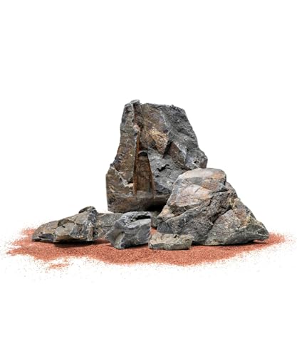 Natural Aquarium Stones - Angular Dark Brown & Rust-Toned Decorative Rocks w/Layered Texture - Freshwater Aquascaping, Betta Fish Tank, Reptile Enclosure, Hermit Crab - Ancient, 5 LB - color: Ancient, size: 5 Pounds