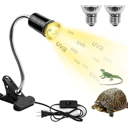 Reptile Heat Lamp, UVA UVB Turtle Basking Light with 50W Heating Lightbulb and 360° Rotatable Clip, UV Heatlamp for Turtle Tank, Tortoise, Lizard, Reptiles, Terrarium, Snake, Gecko, Spiders