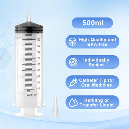 500ml Large Syringes, Individually Sterile Sealed Plastic Syringe for Liquid, Scientific Labs, Measurement, Pet Feeding ,Ink Refilling ,Oil or Glue Applicator(1 Pack) - style: 500ml