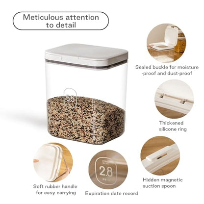5-10 lb Airtight Dog Food Storage Container, White | Large airtight bin with pop-lock lid and clear body; stores 5-10 lb of dry dog food, cat treats, rice, or flour. - color: (D981)-4.5L
