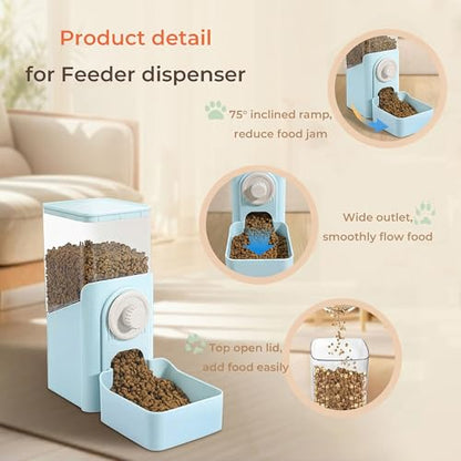 41 oz Hanging Gravity Feeder for Small Animals, Rabbits & Guinea Pigs | Adjustable Cage Height | No-Open-Cage Refill | Space-Saving | Clear Reservoir | Versatile Food Compatibility - color: Light Blue