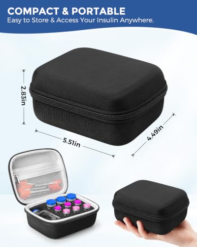 Peptide Storage Case & Insulin Vial Case for Fridge, Medicine Vial Holder, 10 Slots Holder: 9 for 1ml,3ml,5ml,10ml Vials, 1 Dedicated Slot for 30ml Vial, Portable Diabetic Supplies Organizer, Black