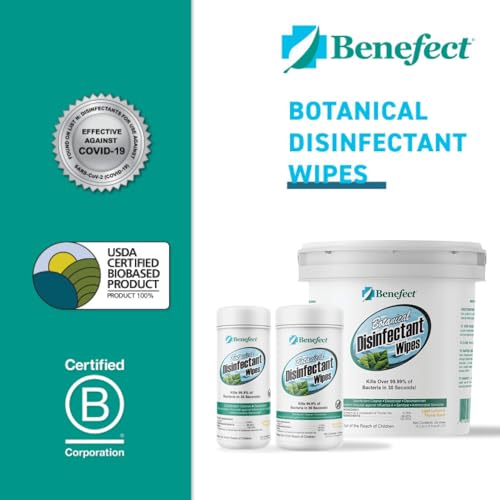 Benefect Botanical Disinfectant Wipes – 1,500 Sanitizing Wipes. 6 Pack of 250 Wipes Per Unit - High Traffic - Gym Wipes, Schools and Food Safe Cleaning (250, 6) - size: 250 Count (Pack of 6)
