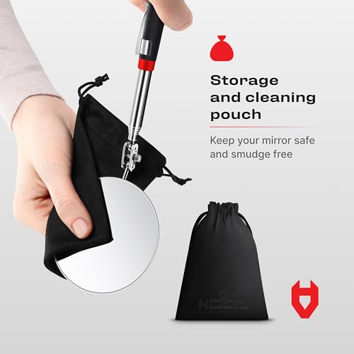 NoCry Heavy Duty Telescoping Inspection Mirror — 3.23 Inch Round Mirror on a Stick; 2-in-1 Storage Pouch; Extendable Mirror up to 30in; Non-Slip Handle; 360° Inspection Mirror Telescoping Swivel Head - style: Telescoping Inspection Mirror
