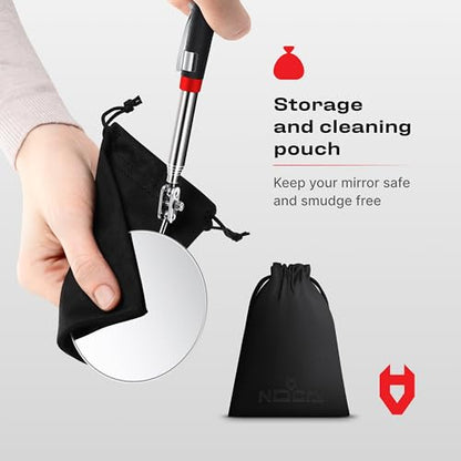NoCry Heavy Duty Telescoping Inspection Mirror — 3.23 Inch Round Mirror on a Stick; 2-in-1 Storage Pouch; Extendable Mirror up to 30in; Non-Slip Handle; 360° Inspection Mirror Telescoping Swivel Head - style: Telescoping Inspection Mirror