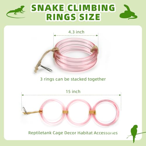 2 PCS Reptile Climbing Loops, Snake Climbing Rings, Snakes Tank Accessories for Ball Python & Climb Pet-Terrarium Enrichment Toys for Snakes, Iguana, Chameleon, Parrot, Lizard (Pink)