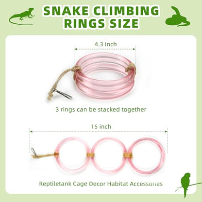 2 PCS Reptile Climbing Loops, Snake Climbing Rings, Snakes Tank Accessories for Ball Python & Climb Pet-Terrarium Enrichment Toys for Snakes, Iguana, Chameleon, Parrot, Lizard (Pink)