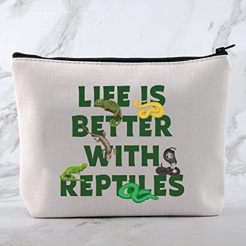 MNIGIU Reptile Lover Gift Life Is Better With Reptiles Cosmetic Bag Reptile Themed Gift Reptile Pet Carrier Bag