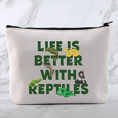 MNIGIU Reptile Lover Gift Life Is Better With Reptiles Cosmetic Bag Reptile Themed Gift Reptile Pet Carrier Bag