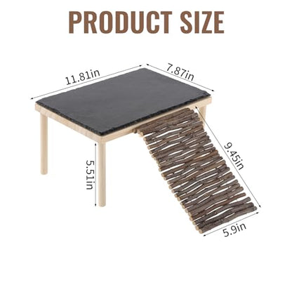 Basking Rock Platform with Climbing Ramp Slate Painted Glossy Black Platform Reptile Resting Area Bearded Dragon Hiding Burrow Reptile Tank Accessory for Tortoises Lizards Toads Geckos
