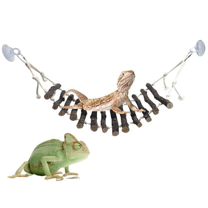 BNOSDM Large Reptile Bridge Hanging Bearded Dragon Climbing Ladder Suction Cup Lizard Lounger Wooden Gecko Tank Accessories for Chameleons Snakes Frog Hermit Crab (23.6 x 5.9 inches) - color: 1pc-Applewood