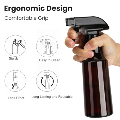 2 Pack 10oz/310ml 360° Reverse Plastic Spray Bottles | Brown Empty Spray Bottle, Adjustable Nozzle, Fine Mist Spray Bottle, for Hair Cleaning Solutions, Cooking, Plant - color: B-Brown