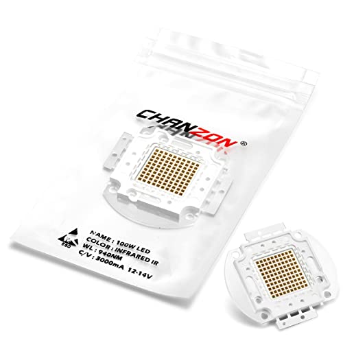 CHANZON High Power Led Chip 100W Infrared IR 940nm | (3000mA / DC 12V - 14V / 100 Watt) SMD COB Light Emitter Diode Components Night Vision Bulb Lamp Beads for DIY Lighting - color: O) Infrared Ir (940nm)