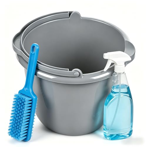 Sturdy Plastic 10 Qt Spout Pail in Classic Titanium, Multi-Purpose Cleaning Bucket with Comfortable Carry Handle