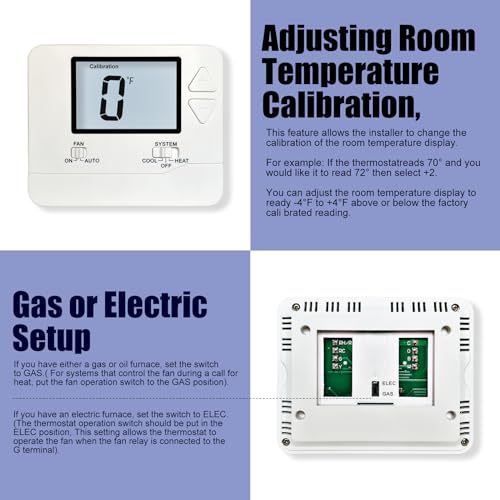 Heagstat H701 Non-Programmable Thermostat for Home up to 1 Heat/1 Cool | Manual Operation Cooling & Heating, White Backlight - color: White Backlight