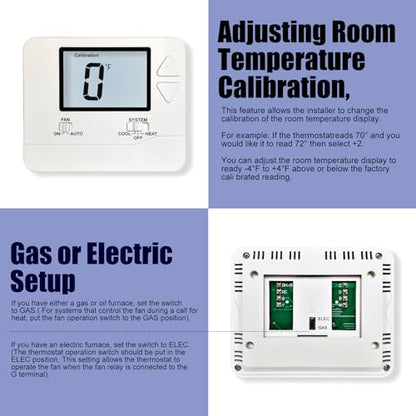 Heagstat H701 Non-Programmable Thermostat for Home up to 1 Heat/1 Cool | Manual Operation Cooling & Heating, White Backlight - color: White Backlight