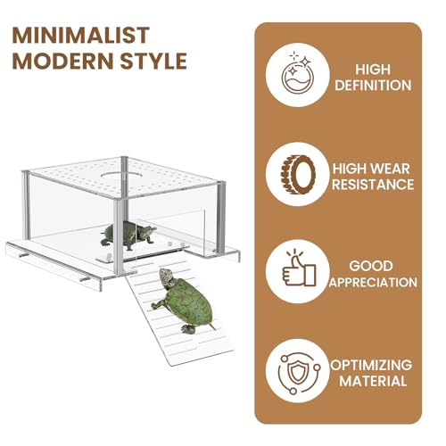 Dethan Acrylic Turtle Topper Basking Platform for 40 Breeder & 75 Gallon Tanks, Above-Tank Aquatic Turtle Dock with Ramp, Stable Terrace Bask Area for Aquatic Reptiles & Tortoises, Transparent