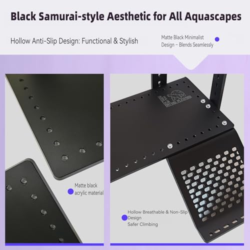 Adjustable Hanging Acrylic Turtle Basking Platform 8"x4.6" | Black Turtle Dock with Non-Slip Climbing Ramp, Fits 0.3"-2" Thick Aquarium Rims, High Water Level Basking Terrace for Aquatic Turtles & Reptiles M Size