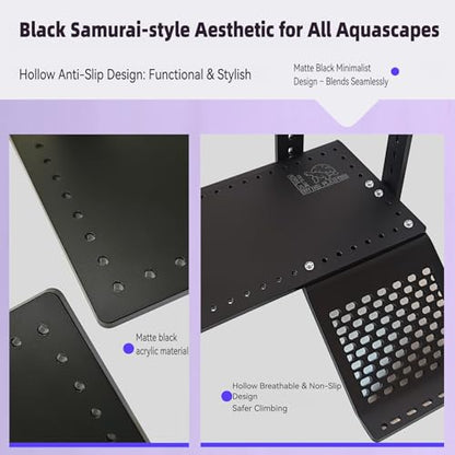 Adjustable Hanging Acrylic Turtle Basking Platform 8"x4.6" | Black Turtle Dock with Non-Slip Climbing Ramp, Fits 0.3"-2" Thick Aquarium Rims, High Water Level Basking Terrace for Aquatic Turtles & Reptiles M Size