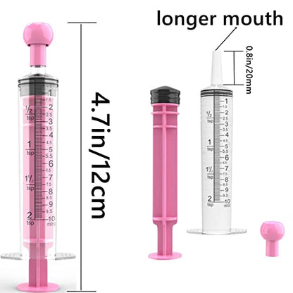 10 Pack 10ml Measurement Syringe with Cap, for Scientific Labs, Liquid Dispensing, Pet and Party Supplies(Pink, Catheter Tip)