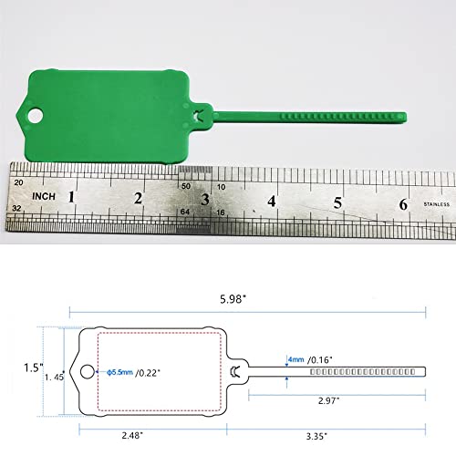 100pcs Reusable Blank Plastic Tags Ties Key Tags 1.45"*2.48" Serrated Tension Sealing Strap with Large Label Plastic Tie Mark Label Waterproof Hang Sign Write on Tag (Green, 100pcs) - color: Green