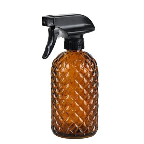 12Oz Glass Plant Spray Bottle, Gem Pattern Glass Sprayer, Watering Can with Black Plastic Top Pump, Handheld Watering Can for Indoor Outdoor Potted Plants and Greenery (Amber) - color: Amber