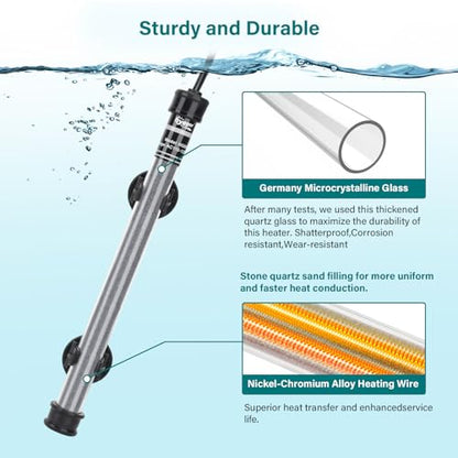 hygger Submersible Aquarium Heater, 100W 150W 200W 300W Adjustable Fish Tahk Heater with Temperature Controller, LED Display, Small Aquarium Betta Heater for up to 20/26/40/48 Gallons - size: 200W