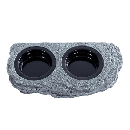 Wacool Magnetic Gecko Ledge - Double Bowl Reptile Feeding Tray with 6 Feeding Cups for Geckos, Lizards, Chameleons and Reptile Pets - size: Dual slots