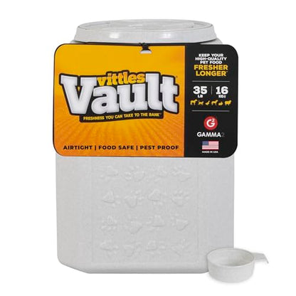 Vittles Vault Traditional Pet Food Storage Container For Dog Kibbles/Bird Seed/Oatmeal/Rice/Flour/Cereal, BPA Free Plastic, Sealed Airtight For Cat Food, Up To 35 lb, Made in USA, With Scoop, Gray - size: 35 Pounds